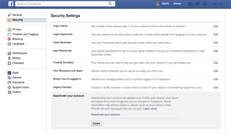 Cancellare account Facebook: il profilo può essere temporaneamente disabilitato dalle Impostazioni.