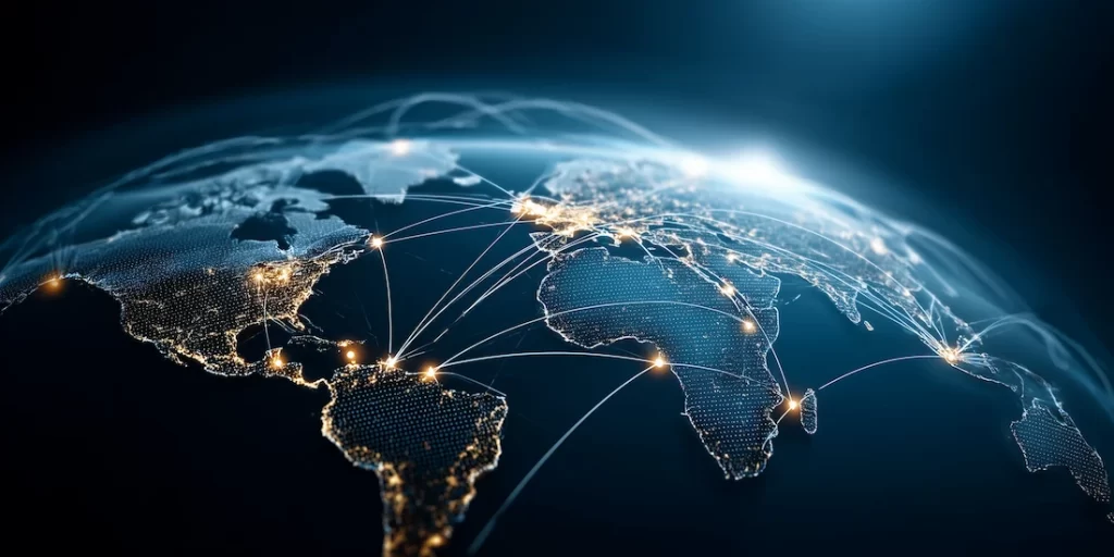 rappresentazione dei continenti collegati da linee di comunicazione