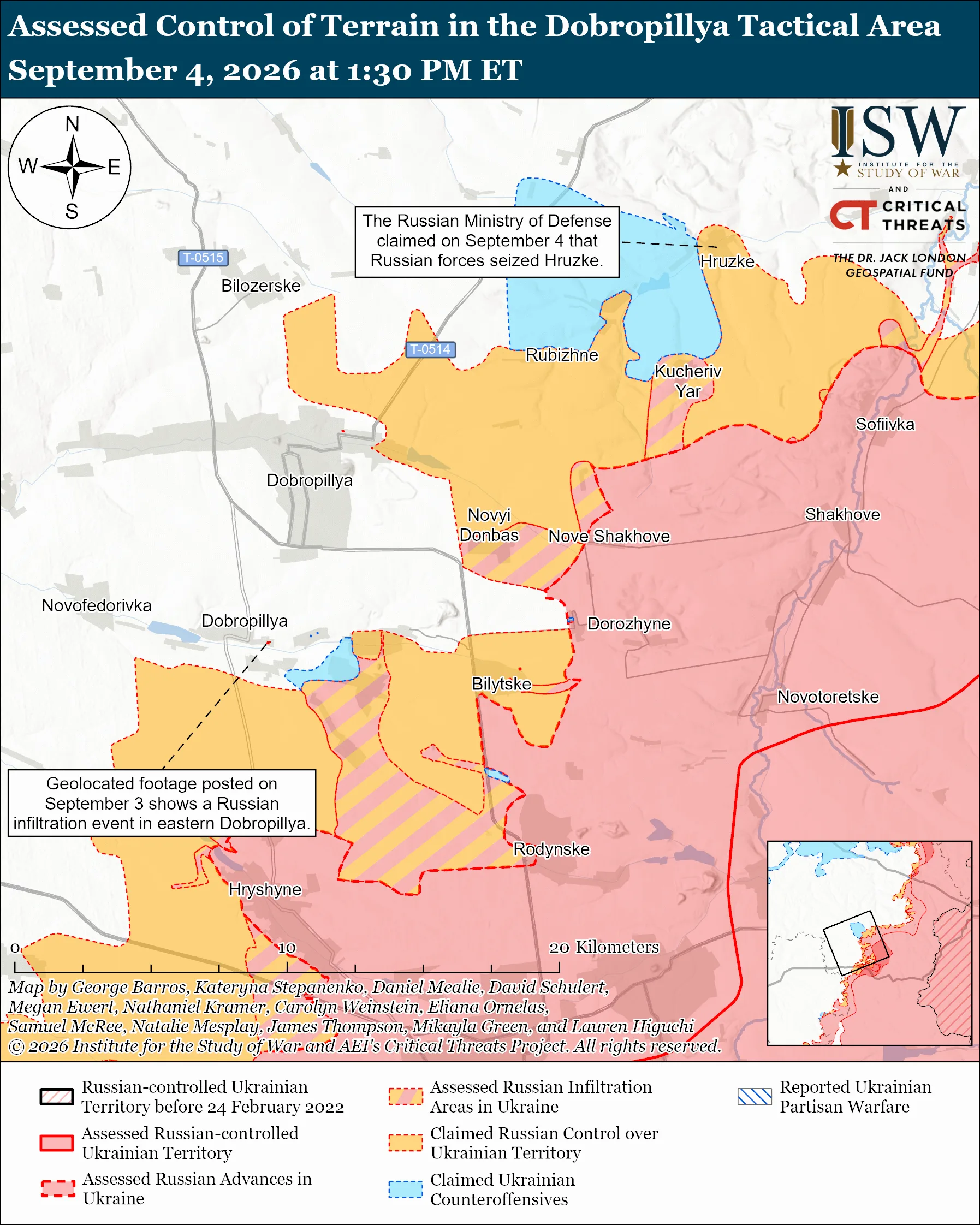 Mappa ISW del settore di Dobropillia aggiornata al 4 settembre 2026